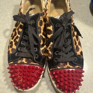Christian Louboutin Leopard and Red Spiked Sneakers